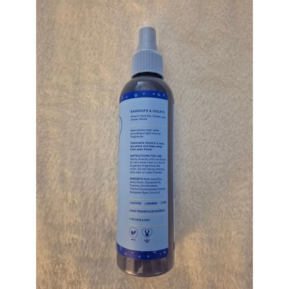 Purrfect Paws Pet Deodorizer Spray For Dogs & Cats Raindrops & Violets Scent 8 F